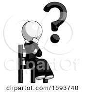 Poster, Art Print Of White Clergy Man Question Mark Concept Sitting On Chair Thinking