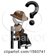 White Detective Man Question Mark Concept Sitting On Chair Thinking