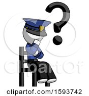 Poster, Art Print Of White Police Man Question Mark Concept Sitting On Chair Thinking