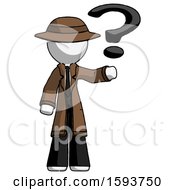 Poster, Art Print Of White Detective Man Holding Question Mark To Right