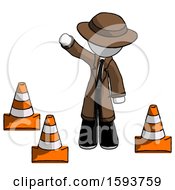 Poster, Art Print Of White Detective Man Standing By Traffic Cones Waving