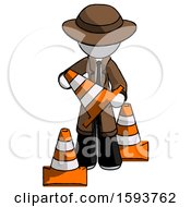 Poster, Art Print Of White Detective Man Holding A Traffic Cone