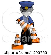 Poster, Art Print Of White Police Man Holding A Traffic Cone