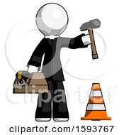 Poster, Art Print Of White Clergy Man Under Construction Concept Traffic Cone And Tools