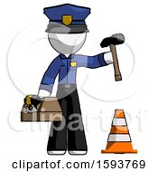 Poster, Art Print Of White Police Man Under Construction Concept Traffic Cone And Tools