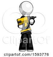 White Clergy Man Holding Large Drill