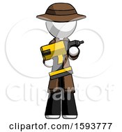 White Detective Man Holding Large Drill