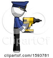 Poster, Art Print Of White Police Man Using Drill Drilling Something On Right Side