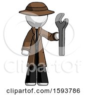 Poster, Art Print Of White Detective Man Holding Wrench Ready To Repair Or Work