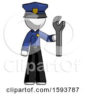 White Police Man Holding Wrench Ready To Repair Or Work