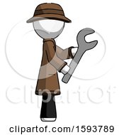 Poster, Art Print Of White Detective Man Using Wrench Adjusting Something To Right