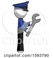 Poster, Art Print Of White Police Man Using Wrench Adjusting Something To Right