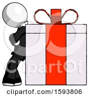 Poster, Art Print Of White Clergy Man Gift Concept - Leaning Against Large Present