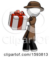 Poster, Art Print Of White Detective Man Presenting A Present With Large Red Bow On It