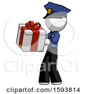 Poster, Art Print Of White Police Man Presenting A Present With Large Red Bow On It