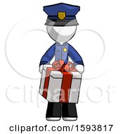 Poster, Art Print Of White Police Man Gifting Present With Large Bow Front View