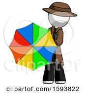 Poster, Art Print Of White Detective Man Holding Rainbow Umbrella Out To Viewer