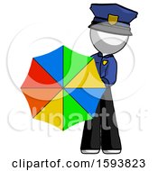 White Police Man Holding Rainbow Umbrella Out To Viewer