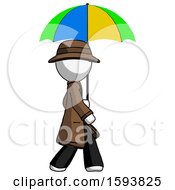 Poster, Art Print Of White Detective Man Walking With Colored Umbrella