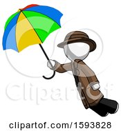 White Detective Man Flying With Rainbow Colored Umbrella