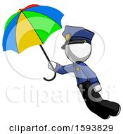 Poster, Art Print Of White Police Man Flying With Rainbow Colored Umbrella