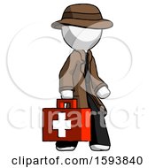 White Detective Man Walking With Medical Aid Briefcase To Right