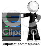Poster, Art Print Of White Clergy Man With Server Rack Leaning Confidently Against It