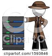 Poster, Art Print Of White Detective Man With Server Rack Leaning Confidently Against It