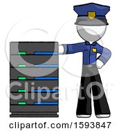 Poster, Art Print Of White Police Man With Server Rack Leaning Confidently Against It