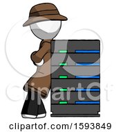 Poster, Art Print Of White Detective Man Resting Against Server Rack