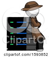 Poster, Art Print Of White Detective Man Resting Against Server Rack Viewed At Angle