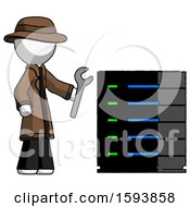 Poster, Art Print Of White Detective Man Server Administrator Doing Repairs
