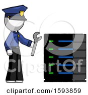 Poster, Art Print Of White Police Man Server Administrator Doing Repairs