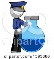 Poster, Art Print Of White Police Man Standing Beside Large Round Flask Or Beaker