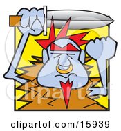 Mean Troll With Spikey Red Hair And A Goatee Holding Up A Fist And A Sword Clipart Illustration by Andy Nortnik