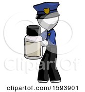 White Police Man Holding White Medicine Bottle