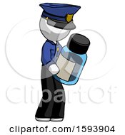 White Police Man Holding Glass Medicine Bottle