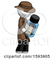 White Detective Man Holding Glass Medicine Bottle