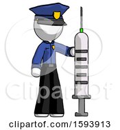 White Police Man Holding Large Syringe