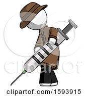 Poster, Art Print Of White Detective Man Using Syringe Giving Injection
