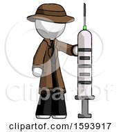 Poster, Art Print Of White Detective Man Holding Large Syringe