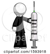 White Clergy Man Holding Large Syringe