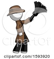 Poster, Art Print Of White Detective Man Dusting With Feather Duster Upwards