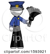 White Police Man Holding Feather Duster Facing Forward