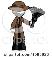 Poster, Art Print Of White Detective Man Holding Feather Duster Facing Forward