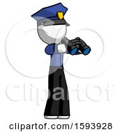 White Police Man Holding Binoculars Ready To Look Right