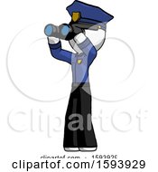 Poster, Art Print Of White Police Man Looking Through Binoculars To The Left