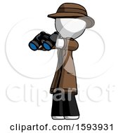 Poster, Art Print Of White Detective Man Holding Binoculars Ready To Look Left
