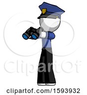 Poster, Art Print Of White Police Man Holding Binoculars Ready To Look Left