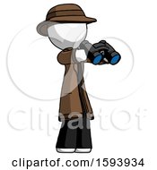 Poster, Art Print Of White Detective Man Holding Binoculars Ready To Look Right